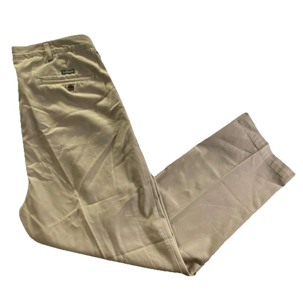 Lauren Ralph Lauren Mens 36x29 Khaki Pleated Chino Dress Pants Cotton Tan